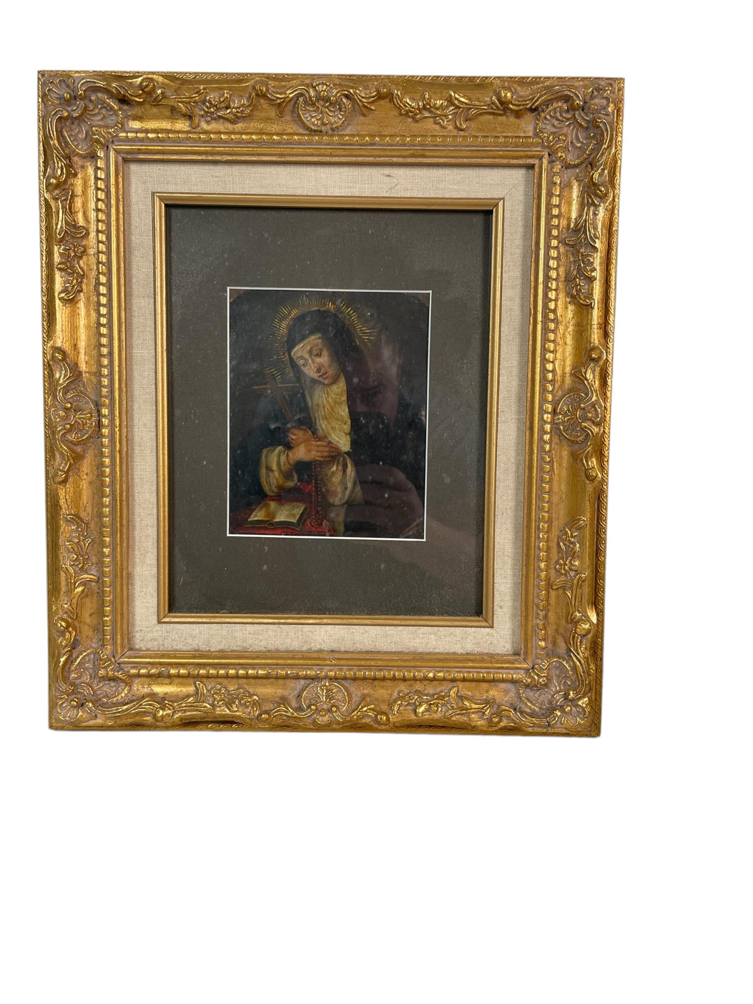 19th CENTURY ST. THERESA OIL ON METAL PAINTING (1 of 2)