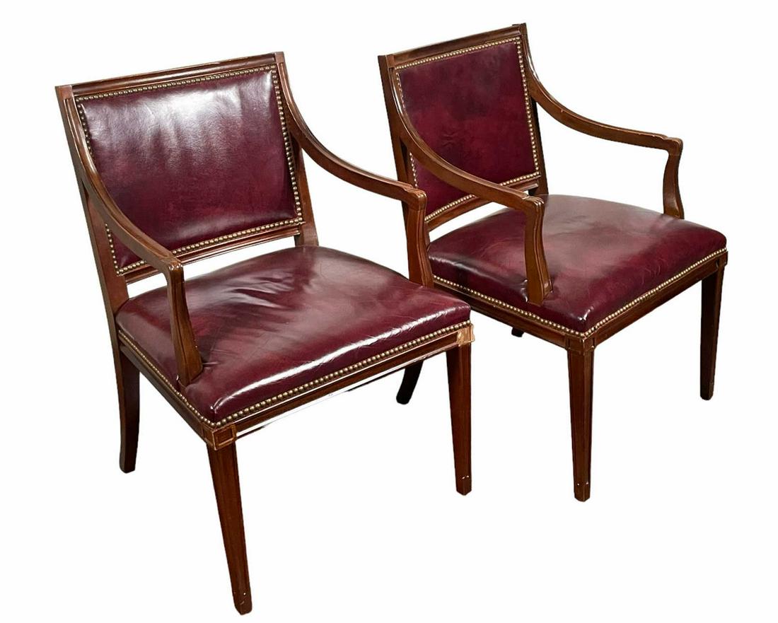 PAIR OF HICKORY LEATHER ARMCHAIRS (1 of 5)