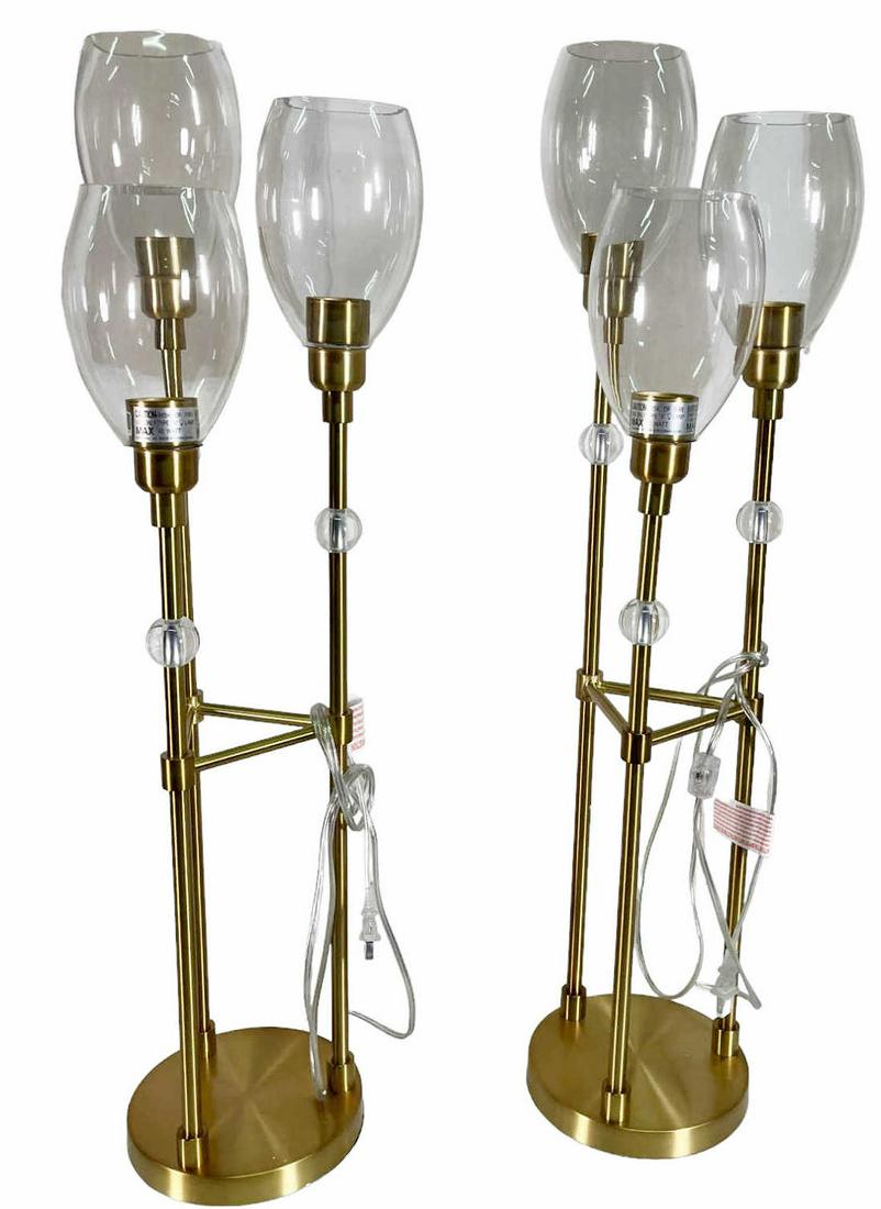 PAIR OF WHITLOCK 3 GLOBE BRASS TABLE LAMPS (1 of 4)