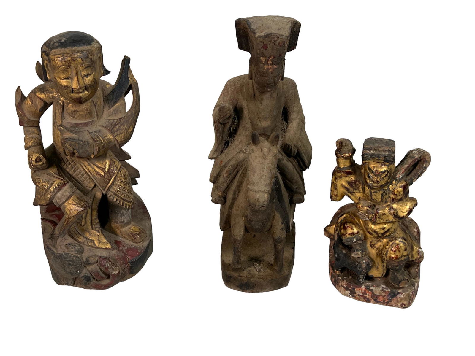 3 ANTIQUE CHINESE CARVED & GILT TEMPLE FIGURES (1 of 5)