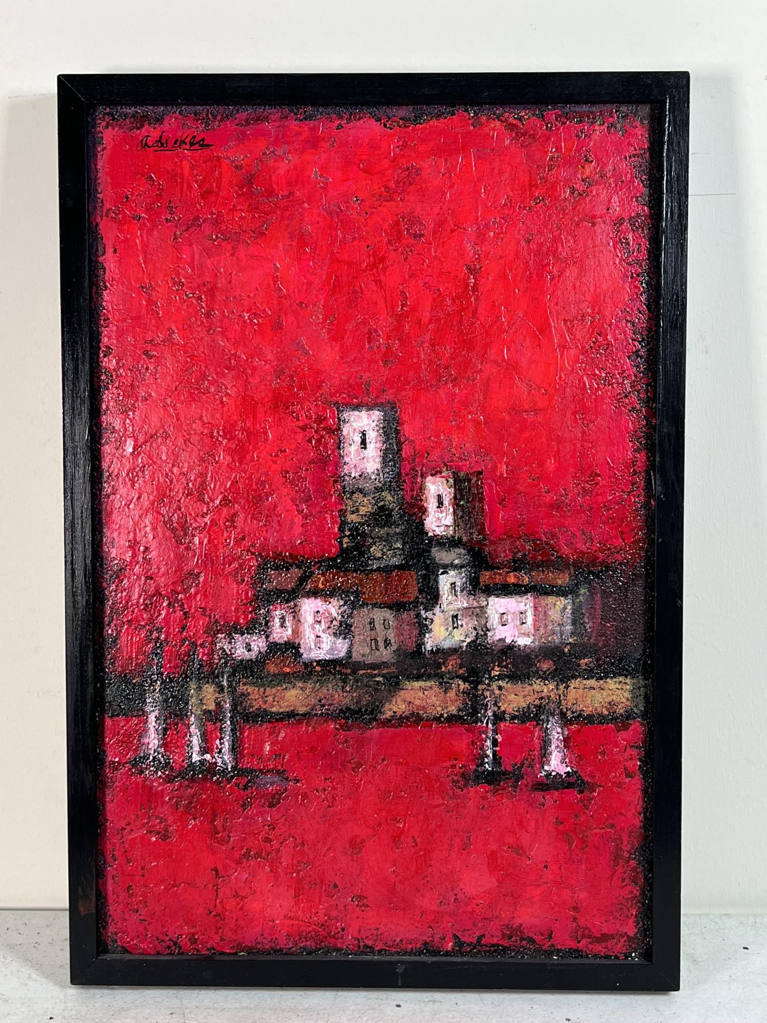 THE RED CITY PAINTING BY DAVID ADICKES: THE RED CITY PAINTING BY DAVID ADICKES Height: 25 in. by Width: 17