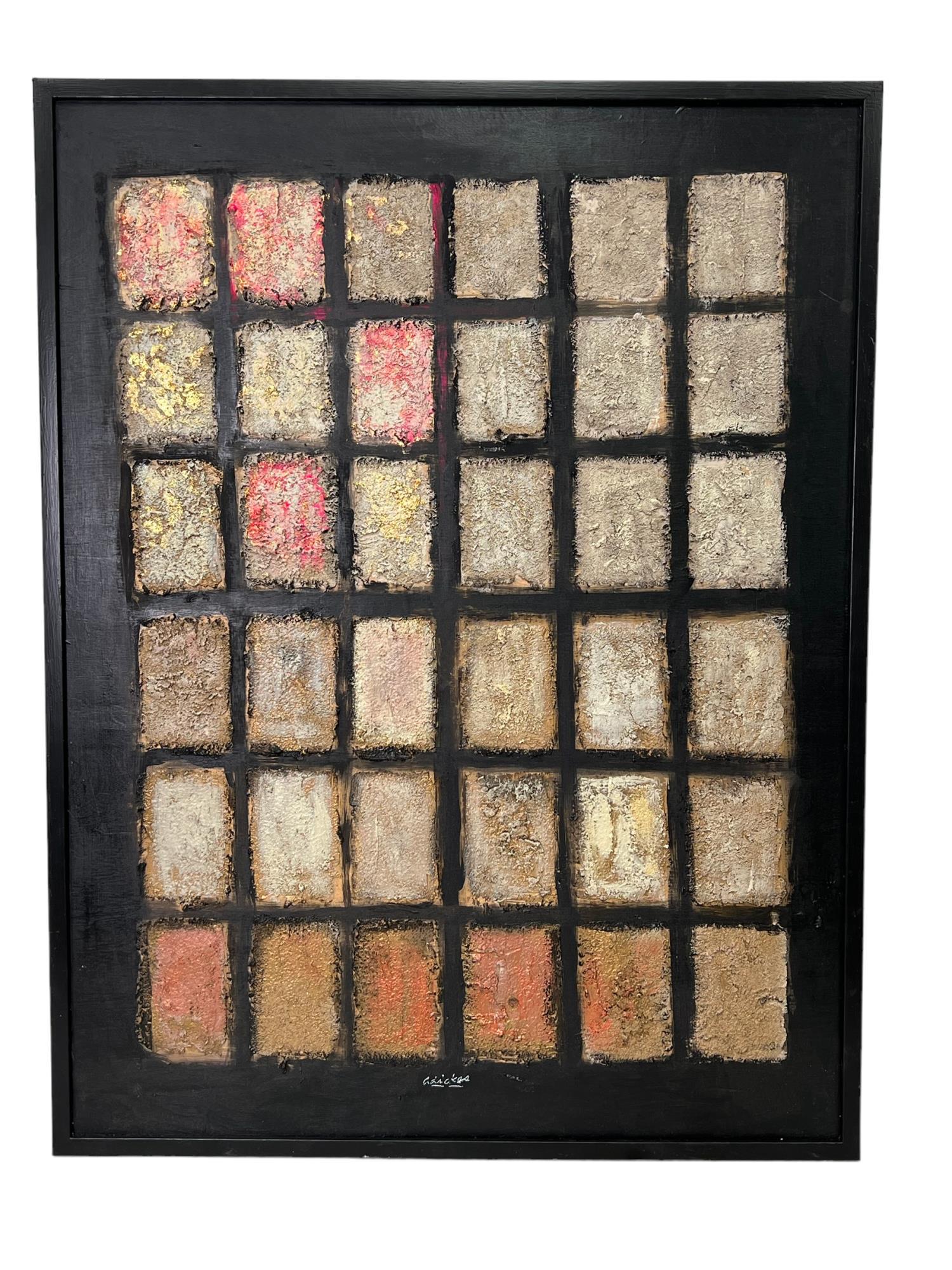 DAVID ADICKES BLOCKS ACRYLIC ON PANEL PAINTING: DAVID ADICKES BLOCKS ACRYLIC ON PANEL PAINTING. Height: 43 in. by Width: 33 in.