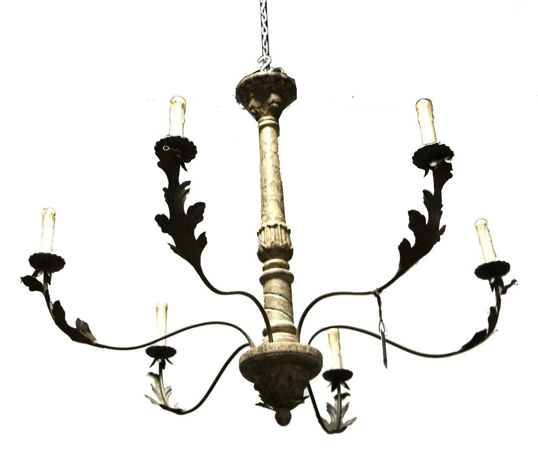 WOODEN SIX LIGHT CHANDELIER: WOODEN SIX LIGHT CHANDELIER Height: 42 in. by Width: 39