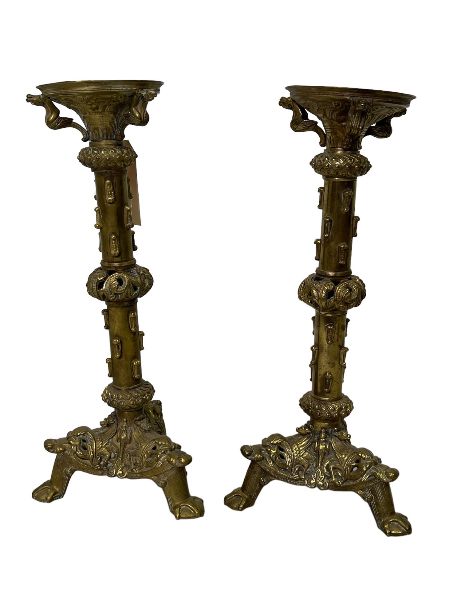 PAIR OF ANTIQUE BRONZE ALTER STICKS (1 of 3)