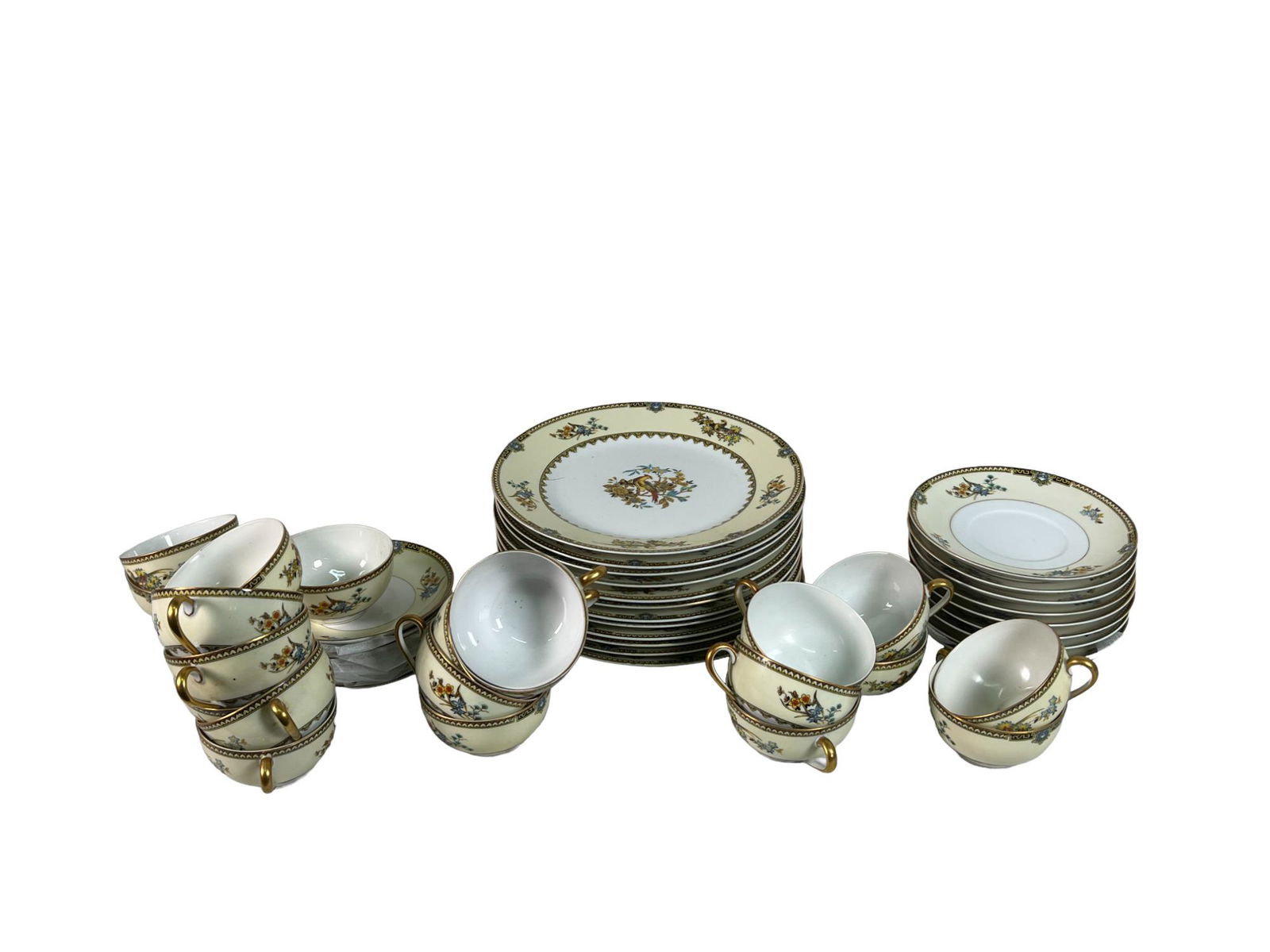 46 NORITAKE BURMA: 46 NORITAKE BURMA 18-CUPS 7-SAUCERS 9-BREAD PLATES 12-SALAD PLATES Height: .75 in. by Width: 10 in. by Depth: 10 in.