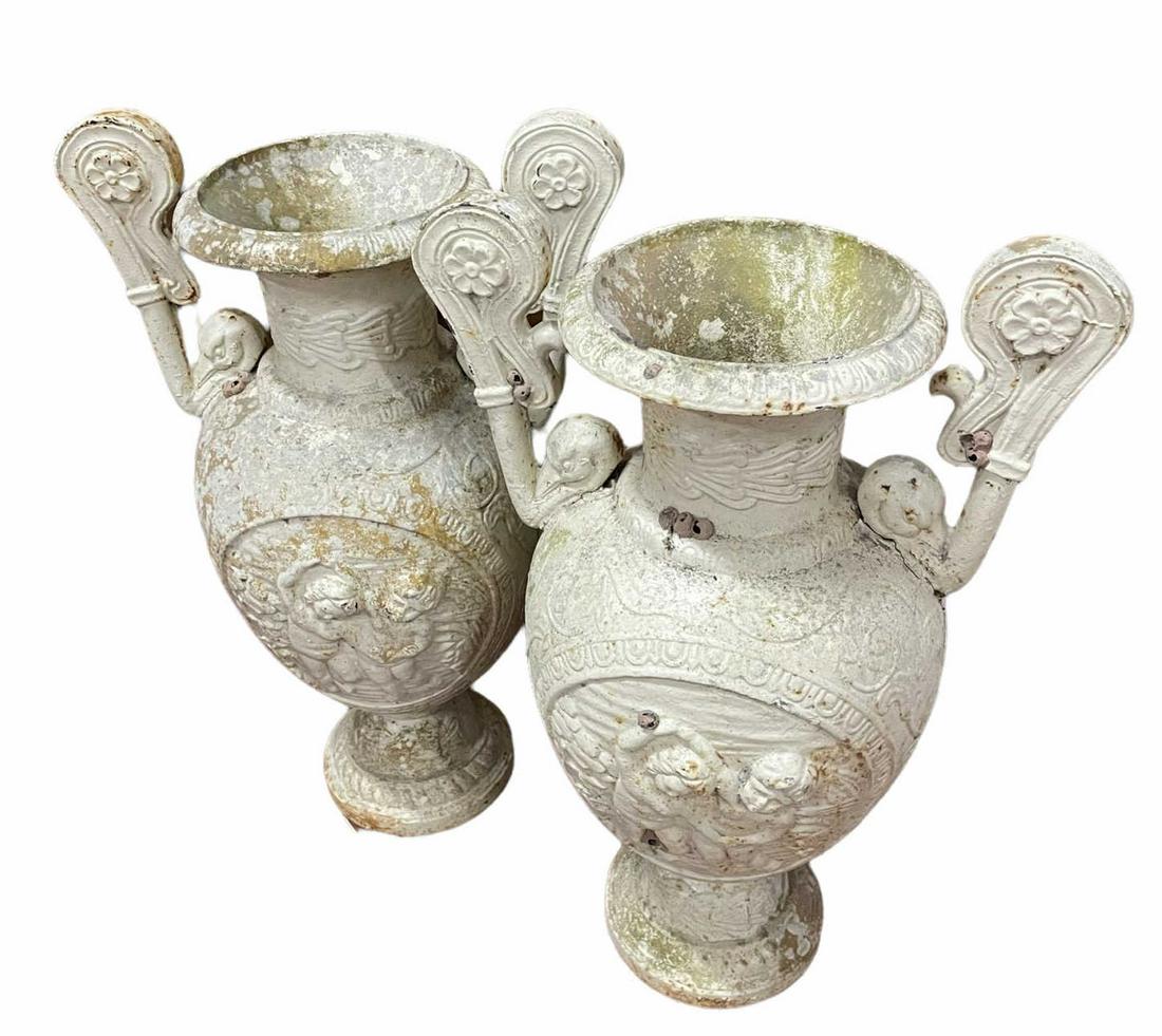 PAIR OF CAST IRON URNS (1 of 4)
