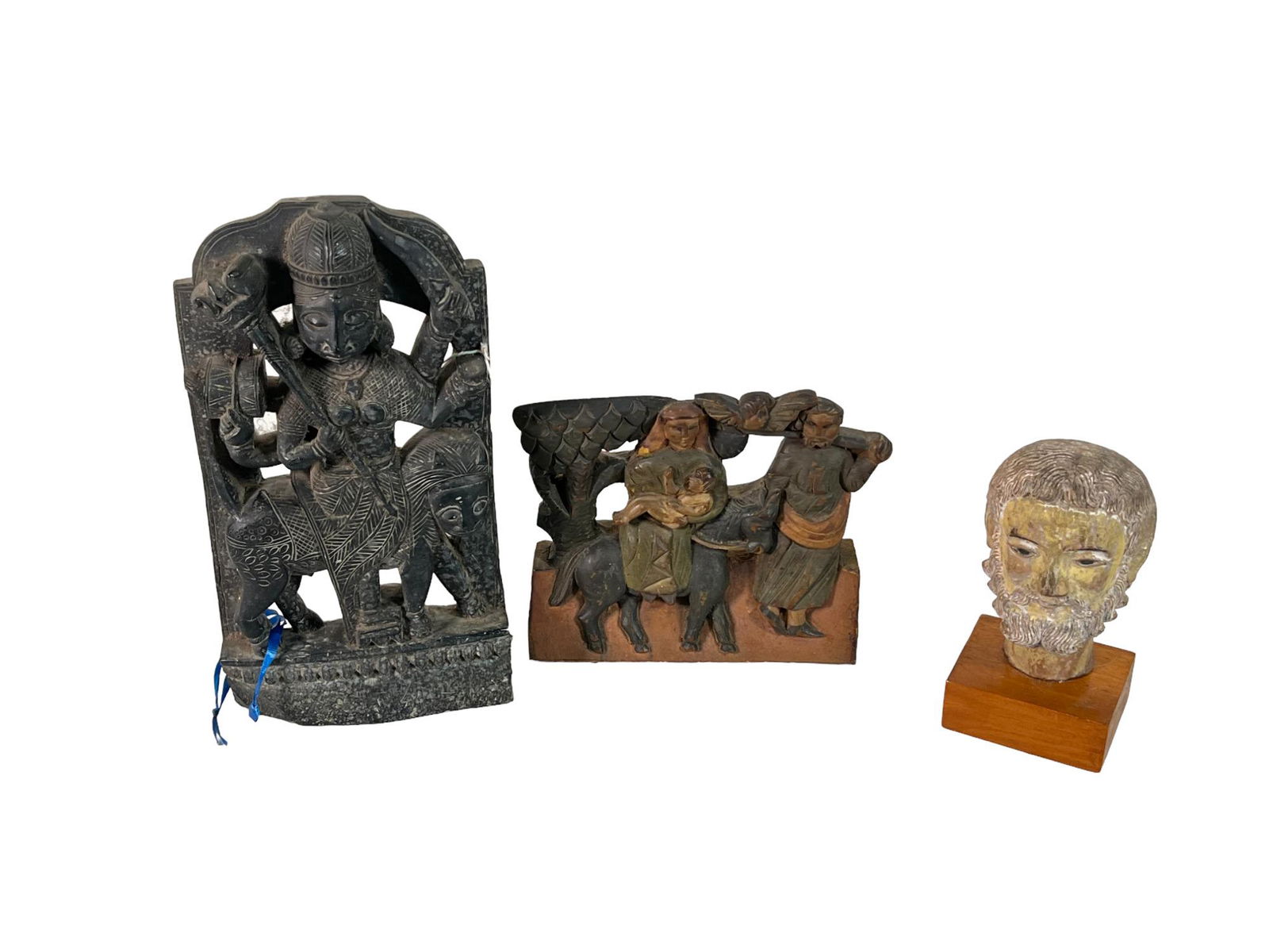 3 MISCELLANEOUS OBJECTS WOOD AND STONE CARVED (1 of 4)