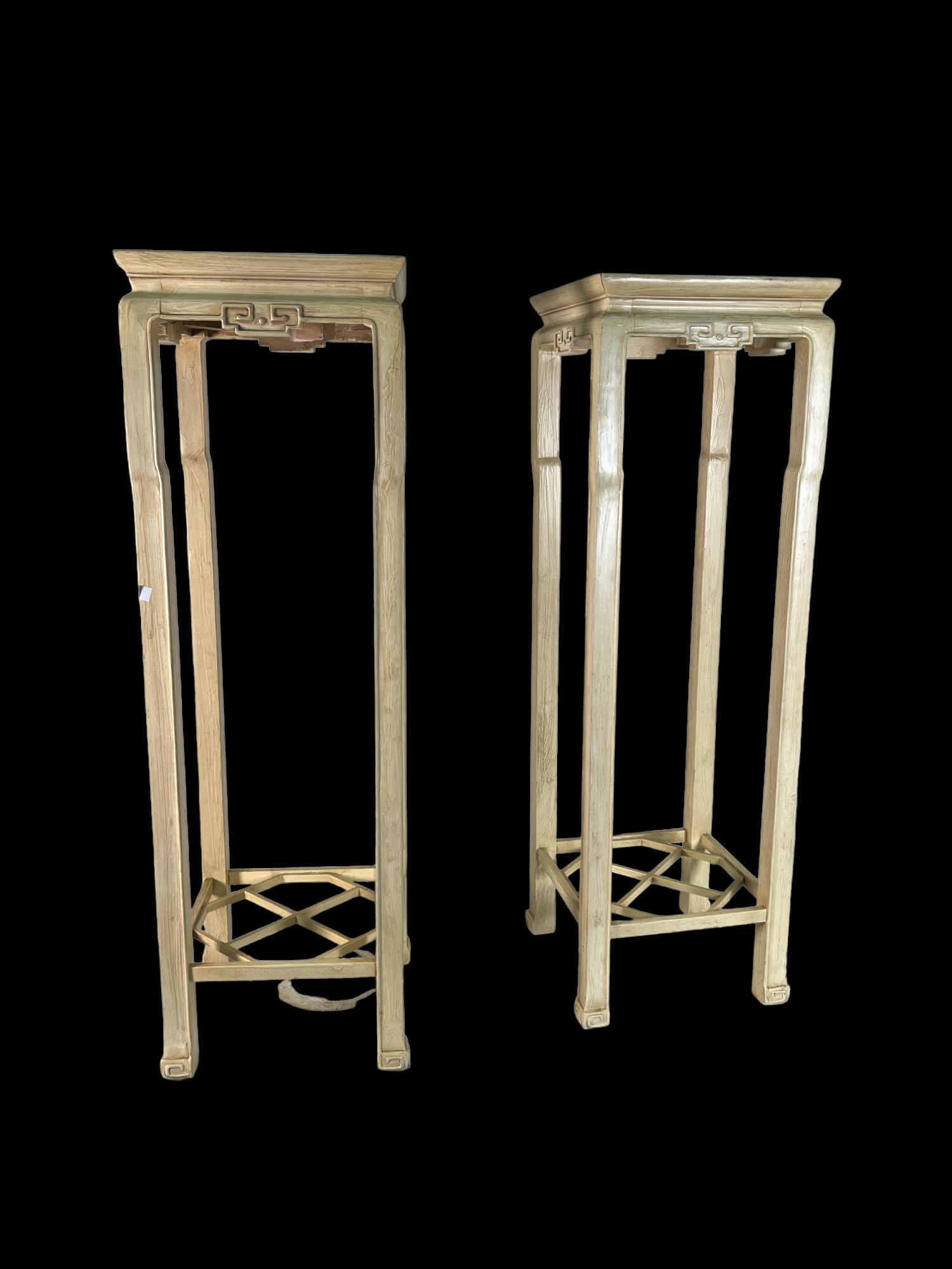 PAIR OF MARBLE TOP CHINOISERIE STANDS (1 of 3)