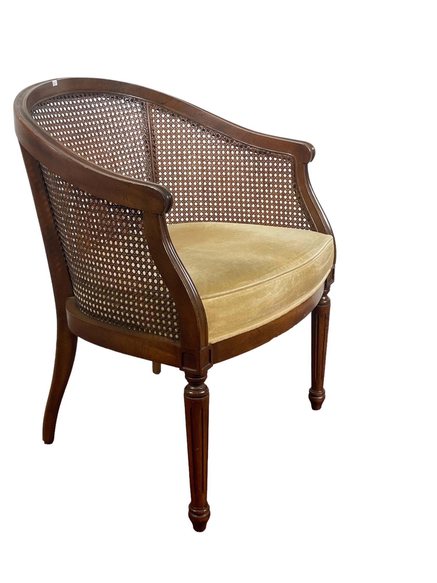 19TH C BERGERE BARRELL CHAIR: 19TH C BERGERE BARRELL CHAIR Height: 32 in. by Width: 23 in. by Depth: 23