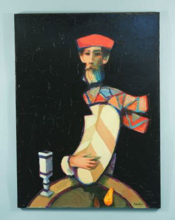 DAVID ADICKES "POET IN RED BERET" MIXED MEDIA: DAVID ADICKES (AMERICAN 1927-) "POET IN RED BERET" MIXED MEDIA. Height: 40 in. by Width: 30 in.