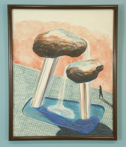 JESUS MOROLES "STUDY FOR FOUNTAIN MAQUETTE 1": JESUS BAUTISTA MOROLES "STUDY FOR FOUNTAIN MAQUETTE 1" WATERCOLOR/CHALK ON PAPER. FRAMED. Height: 21 1/2 and 18 1/2 in. by Width: 17 and 15 1/2 in.