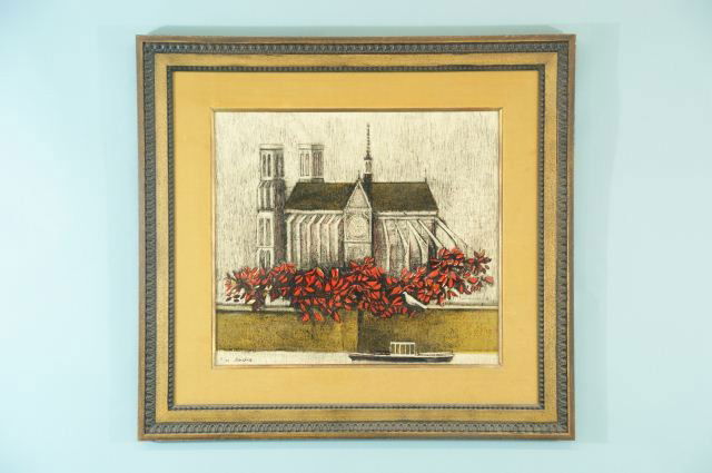 OIL ON BOARD OF NORTRE DAME BY DAVID ADICKES: OIL ON BOARD OF NOTRE DAME BY DAVID ADICKES. Height: 17 in. by Width: 19 in. by Depth: 1 in.