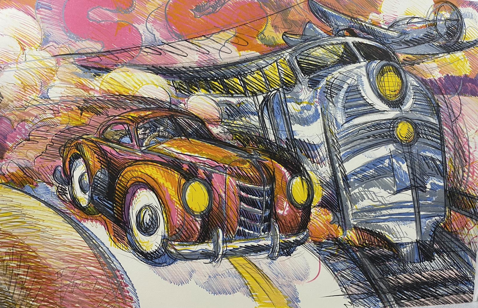 LUIS JIMENEZ LITHOGRAPH PROGRESS CAR AND TRAIN (1 of 2)