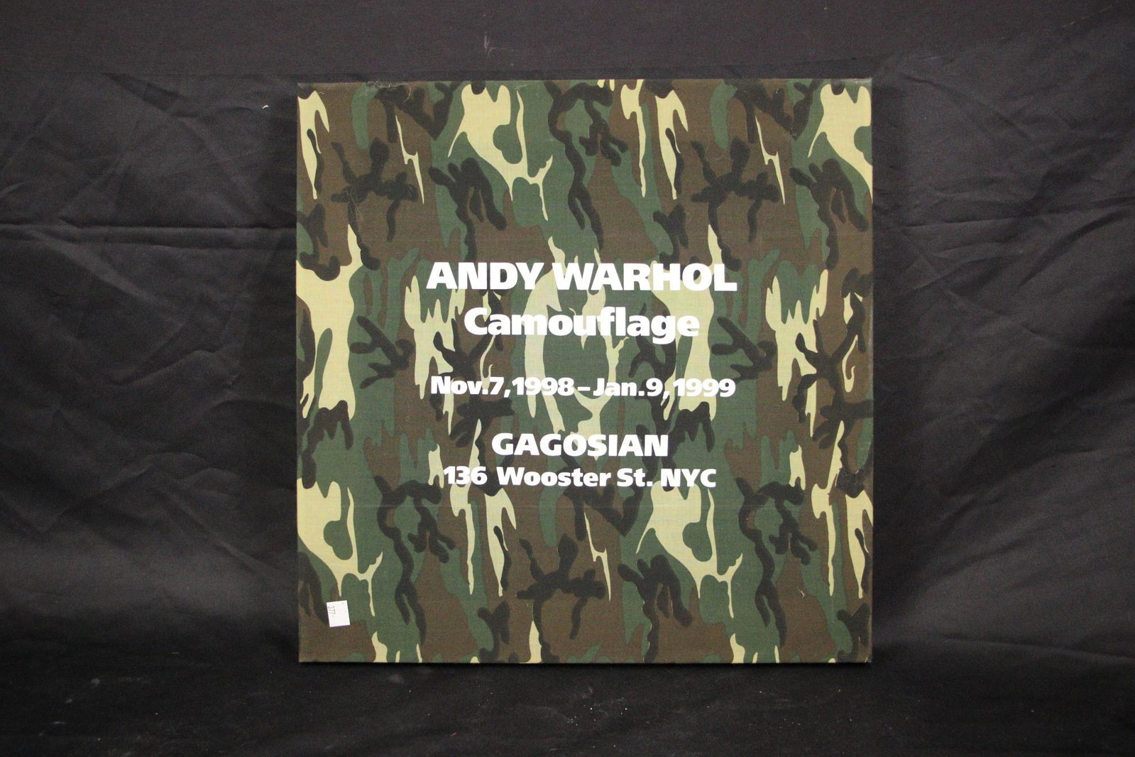 ANDY WARHOL CAMO EXHIBITION PAINTING: ANDY WARHOL CAMO FROM THE GAGOSIAN GALLERY 1997 NYC. Height: 19 in. by Width: 18 in.