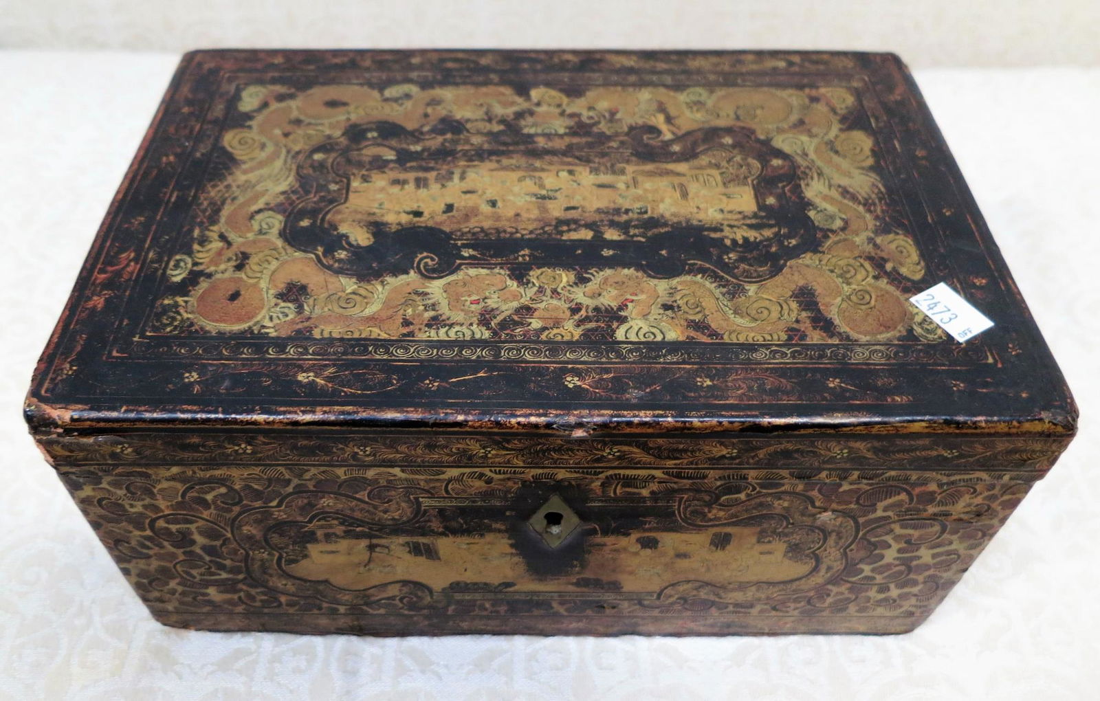 19th CENTURY BLACK LACQUERED TEA CADDY (1 of 7)