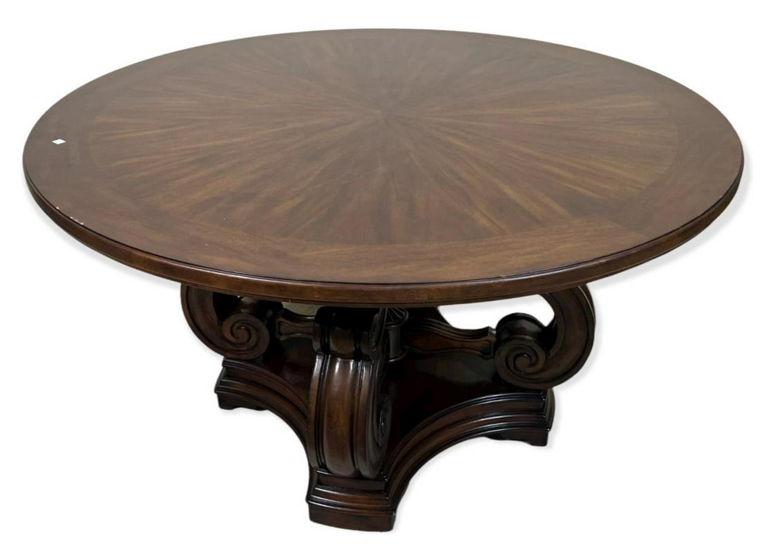 CHRISTINA PULASKI MAHOGANY CENTER TABLE: CHRISTINA PULASKI MAHOGANY CENTER TABLE. Height: 30 in. by Width: 55 in. by Depth: 55 in.