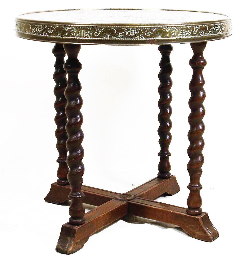 TURNED BASE GILT METAL TOP ACCENT TABLE (1 of 5)