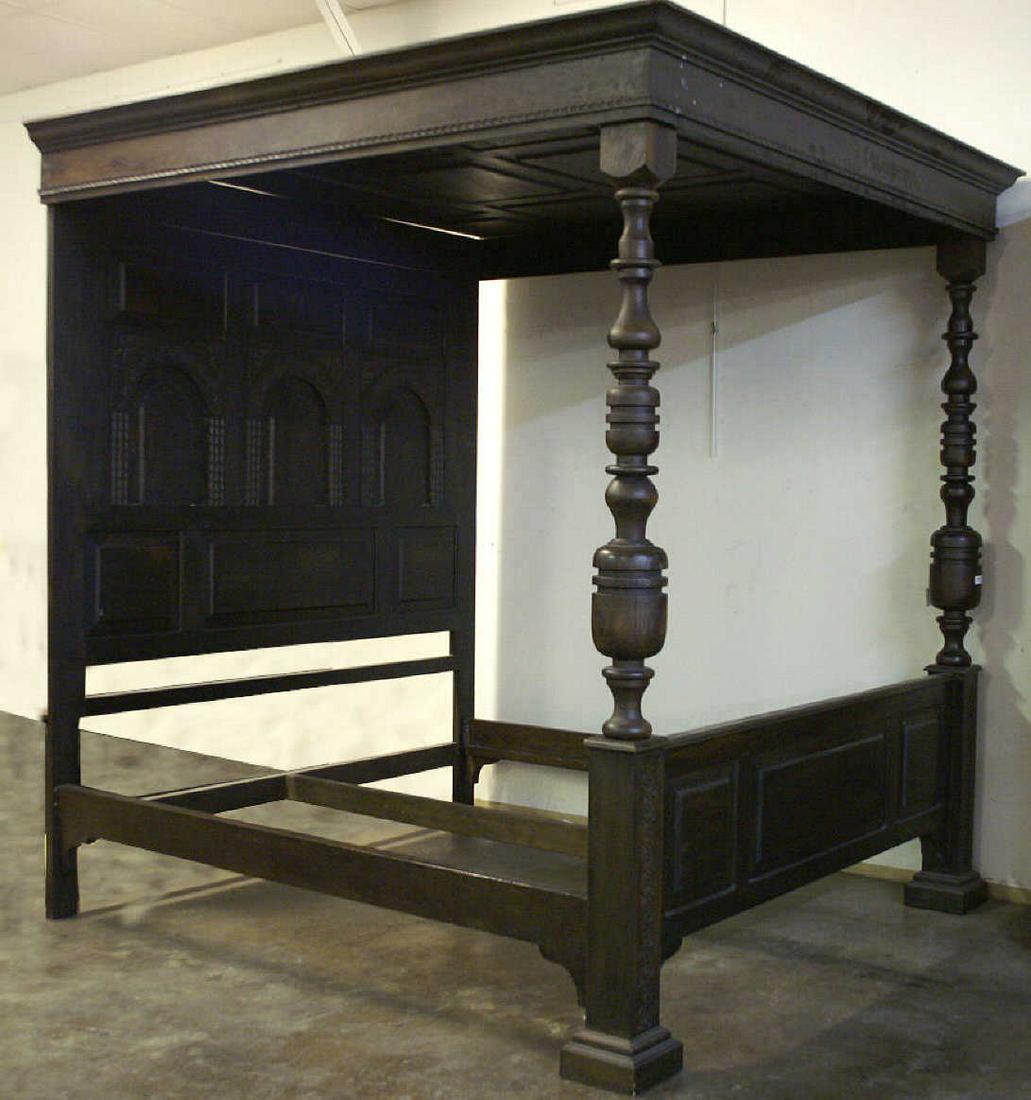 KING SIZE OAK JACOBEAN STYLE CUSTOM-MADE BED (1 of 6)