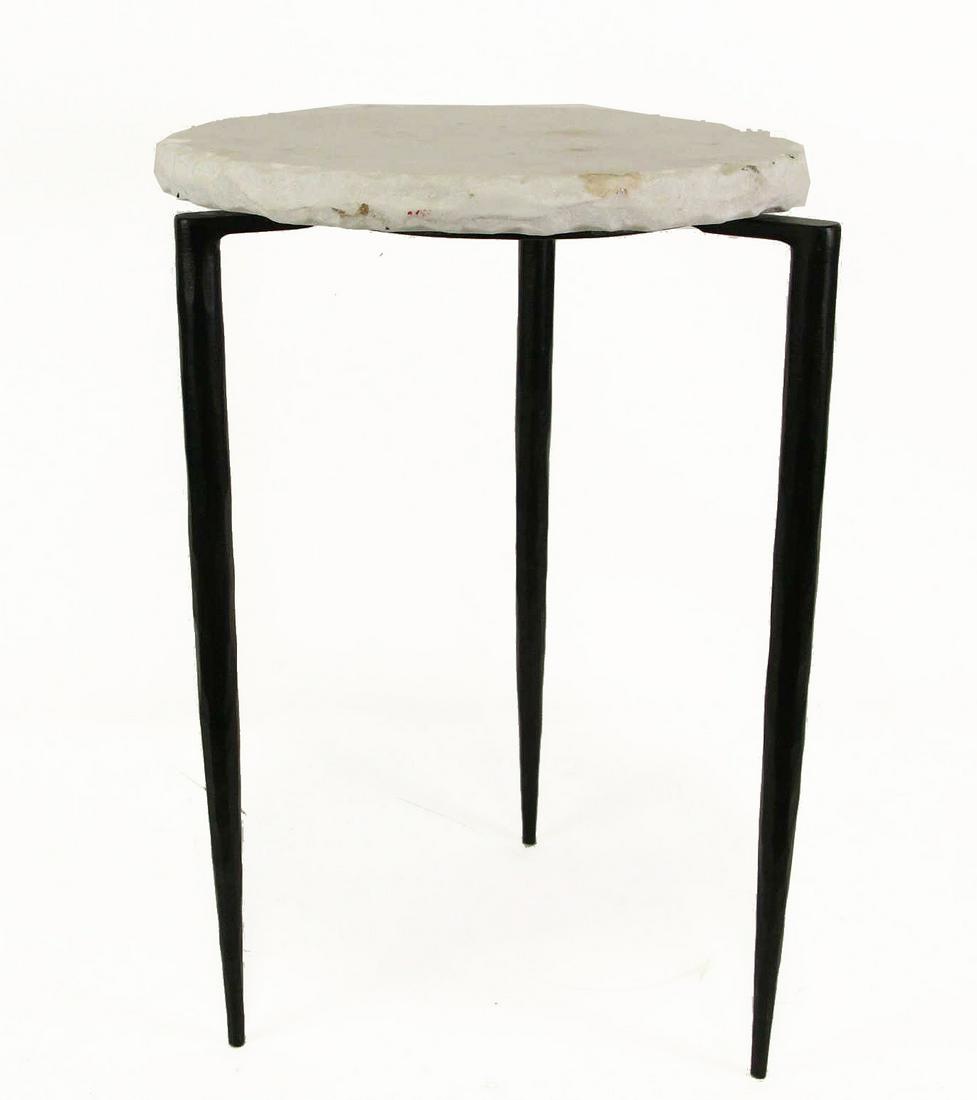 ROUND SMALL MARBLE TOP SIDE TABLE ON IRON BASE (1 of 3)