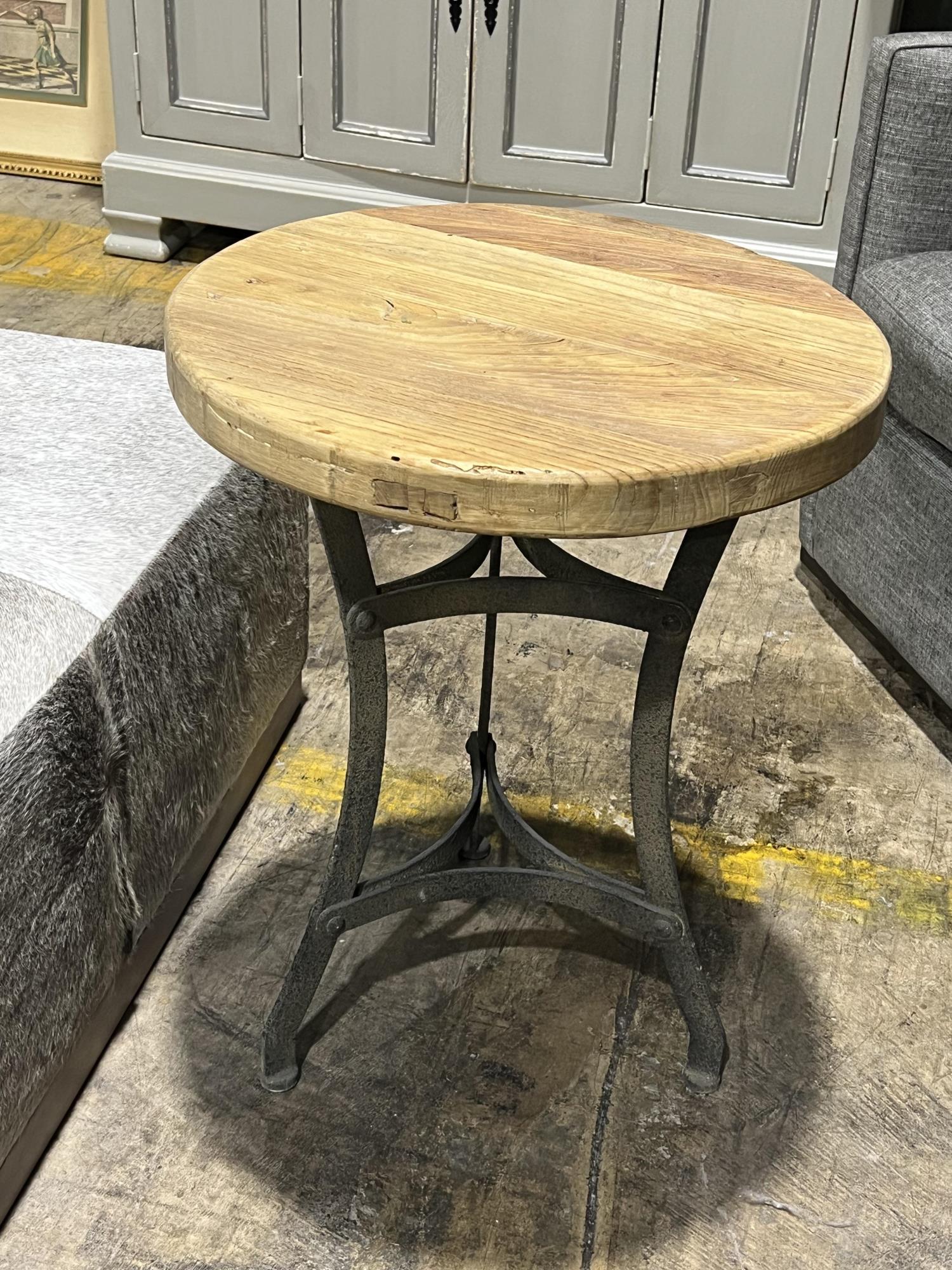 WOODEN TOP IRON BASE SIDE TABLE (1 of 3)