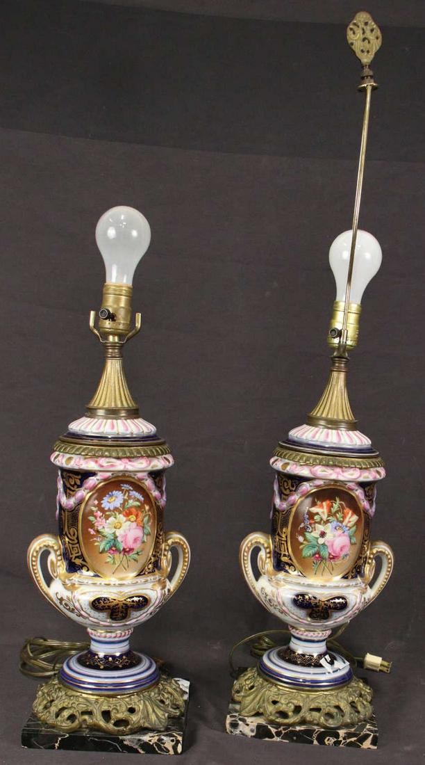 PAIR OF PAINTED PORCELAIN URN LAMPS (1 of 4)