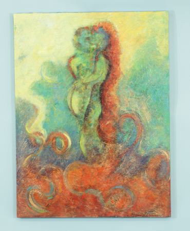 REGINA SHERMAN "FIRST LOVE" ACRYLIC/MIXED MEDIA: REGINA SHERMAN "FIRST LOVE" ACRYLIC/MIXED MEDIA. Height: 30 in. by Width: 30 in. by Depth: 1 IN.