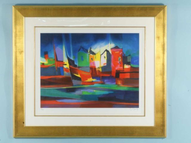MARCEL MOULEY "PORT AU MOULIN ROUGE" #26/300: MARCEL MOULY "PORT AU MOULIN ROUGE" EDITION #26/300. Height: 23 1/2 in. by Width: 29 1/2 in.