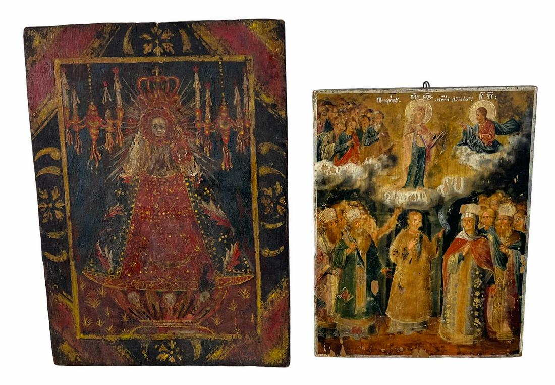 2 RELIGIOUS OIL PAINTINGS ON PANEL (1 of 4)