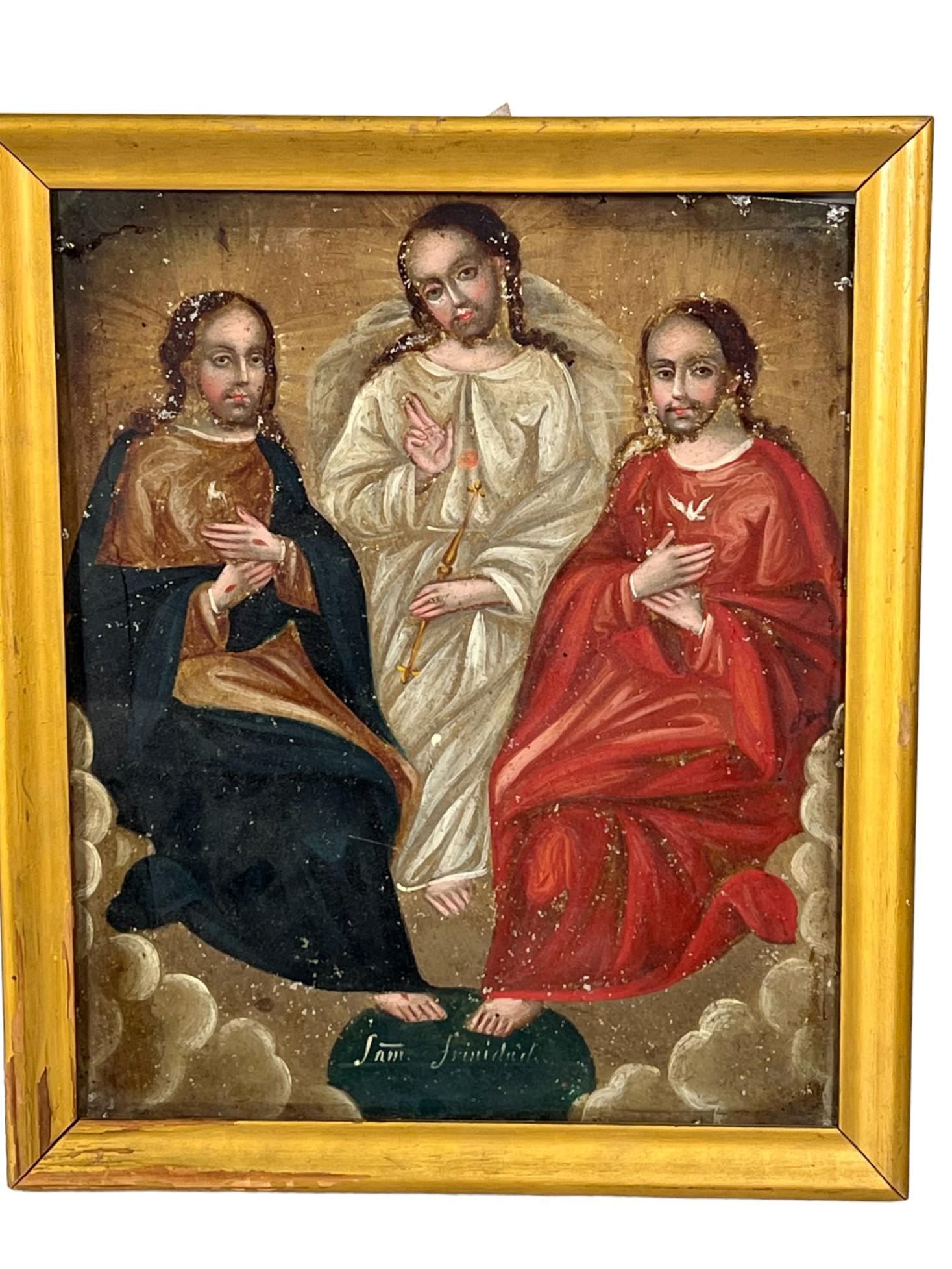 19TH C. HOLY TRINITY OIL ON TIN (1 of 2)