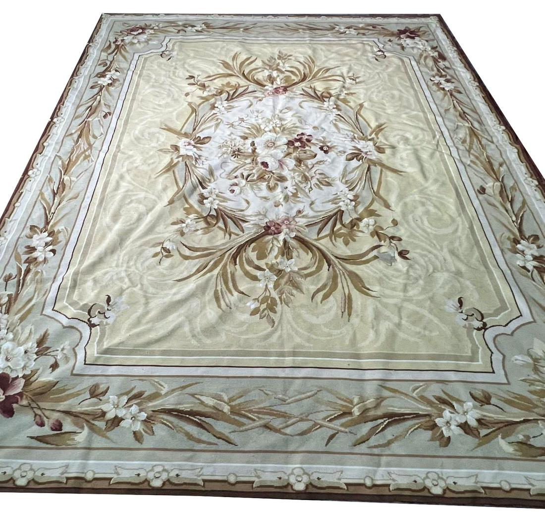 CREAM AND RED NEEDLEPOINT AUBUSSON RUG 108X73 (1 of 4)