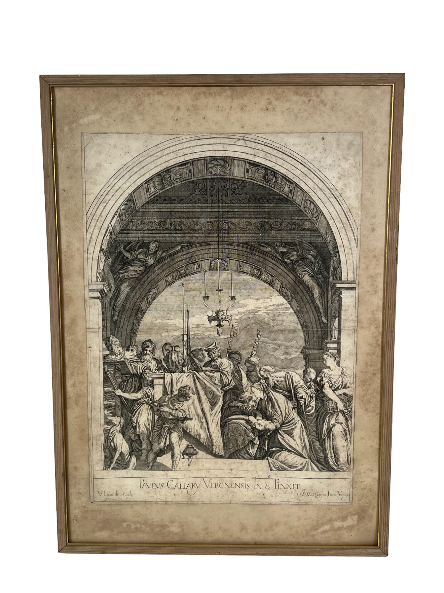 1682 VALENTIN LEFEBRE AFTER VERONESE ON PAPER: 1682 VALENTIN LEFEBRE AFTER VERONESE, CHRIST IN THE TEMPLE ENGRAVING Height: 27 in. by Width: 19.25
