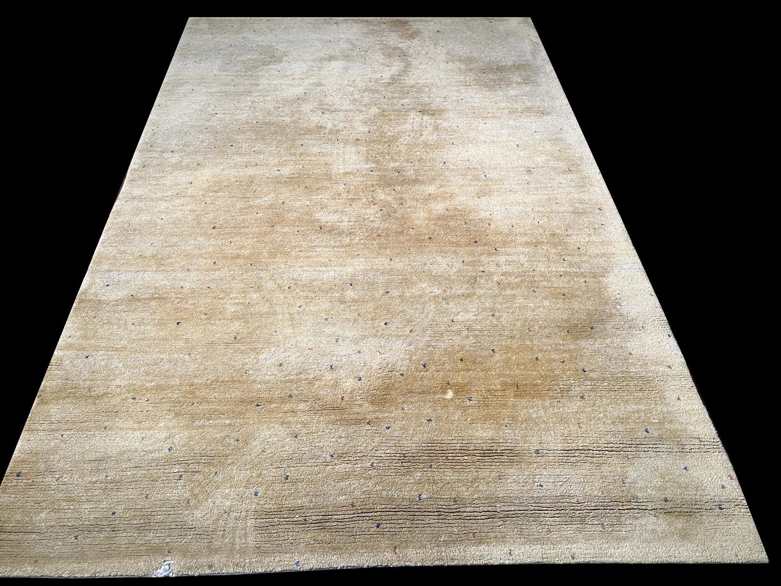 HAND KNOTTED TIBETAN TAN RUG 102 X 67: HAND KNOTTED TIBETAN TAN RUG Height: 102 in. by Width: 67