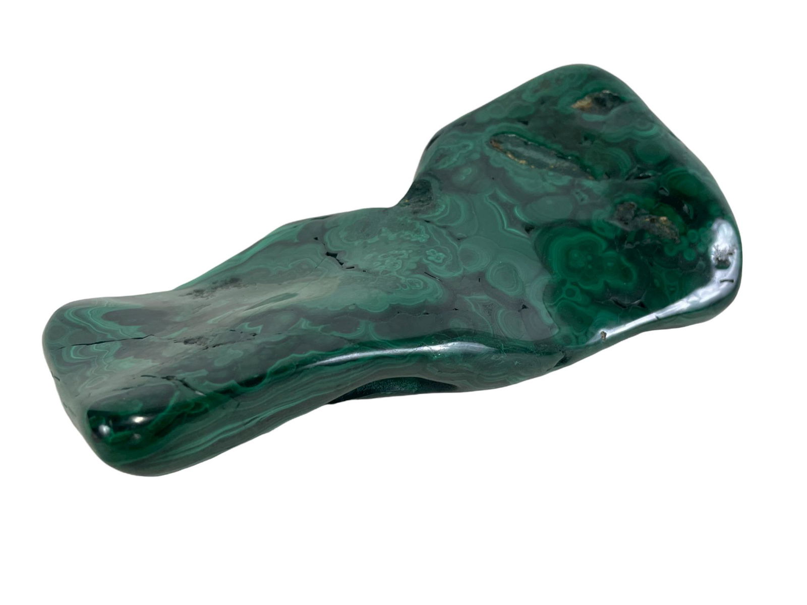 POLISHED MALACHITE SPECIMEN: POLISHED MALACHITE SPECIMEN - (ML86) - 1 LBS 6 OZ Height: 6 in. by Width: 3 in. by Depth: 1