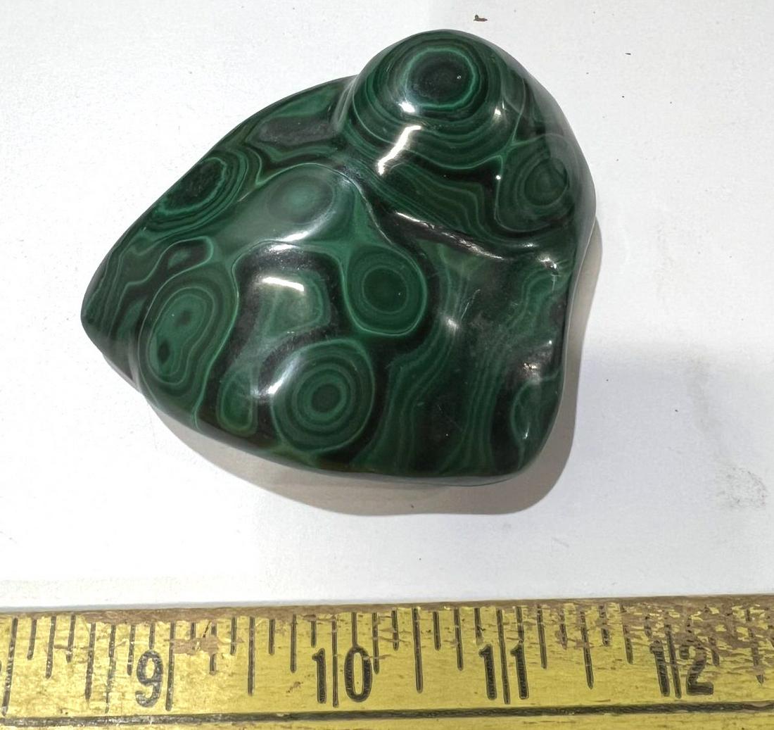 POLISHED MALACHITE: POLISHED MALACHITE. Height: 3.5 in. by Width: 3.5 in. by Depth: 1 in.