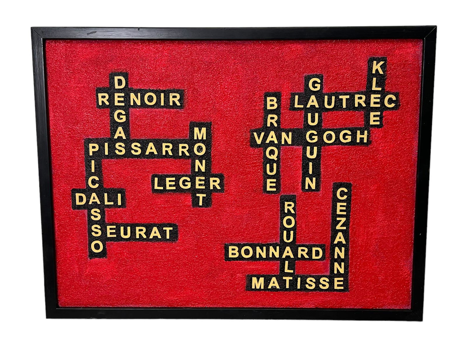 DAVID ADICKES "SCRABBLE WORDS" MIXED MEDIA: DAVID ADICKES "SCRABBLE WORDS" MIXED MEDIA ON PANEL. Height: 19 in. by Width: 25