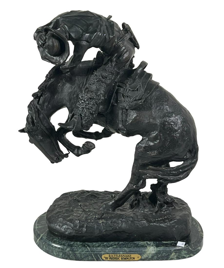 FREDERIC REMINGTON BRONZE "RATTLESNAKE": FREDERIC REMINGTON BRONZE "RATTLESNAKE" Height: 22 in. by Width: 17 in. by Depth: 10.5