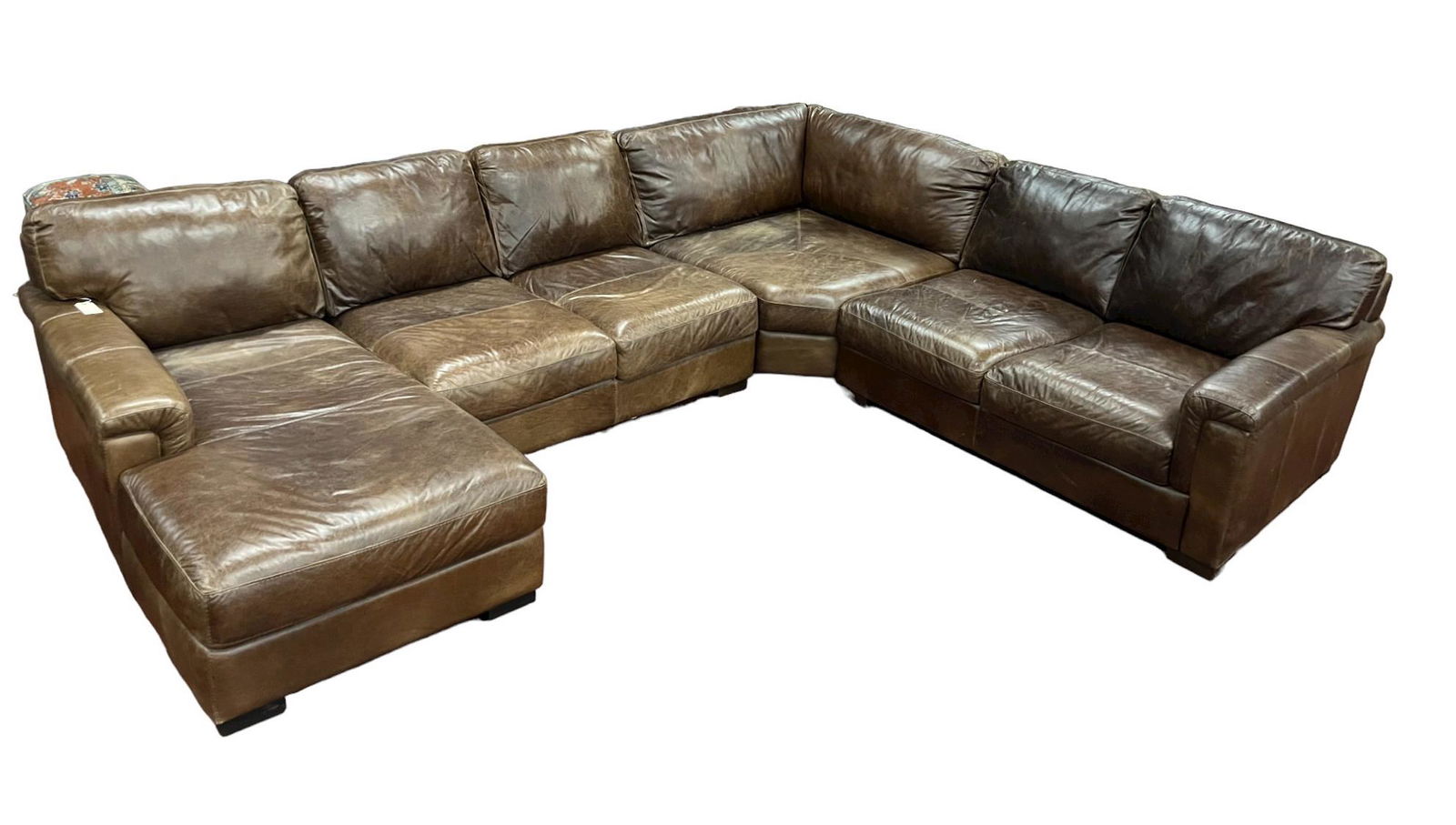 ITALIAN LEATHER FOUR-PIECE SECTIONAL: ITALIAN BROWN LEATHER FOUR-PIECE SECTIONAL. Height: 34 in. by Width: 140 in. by Depth: 112