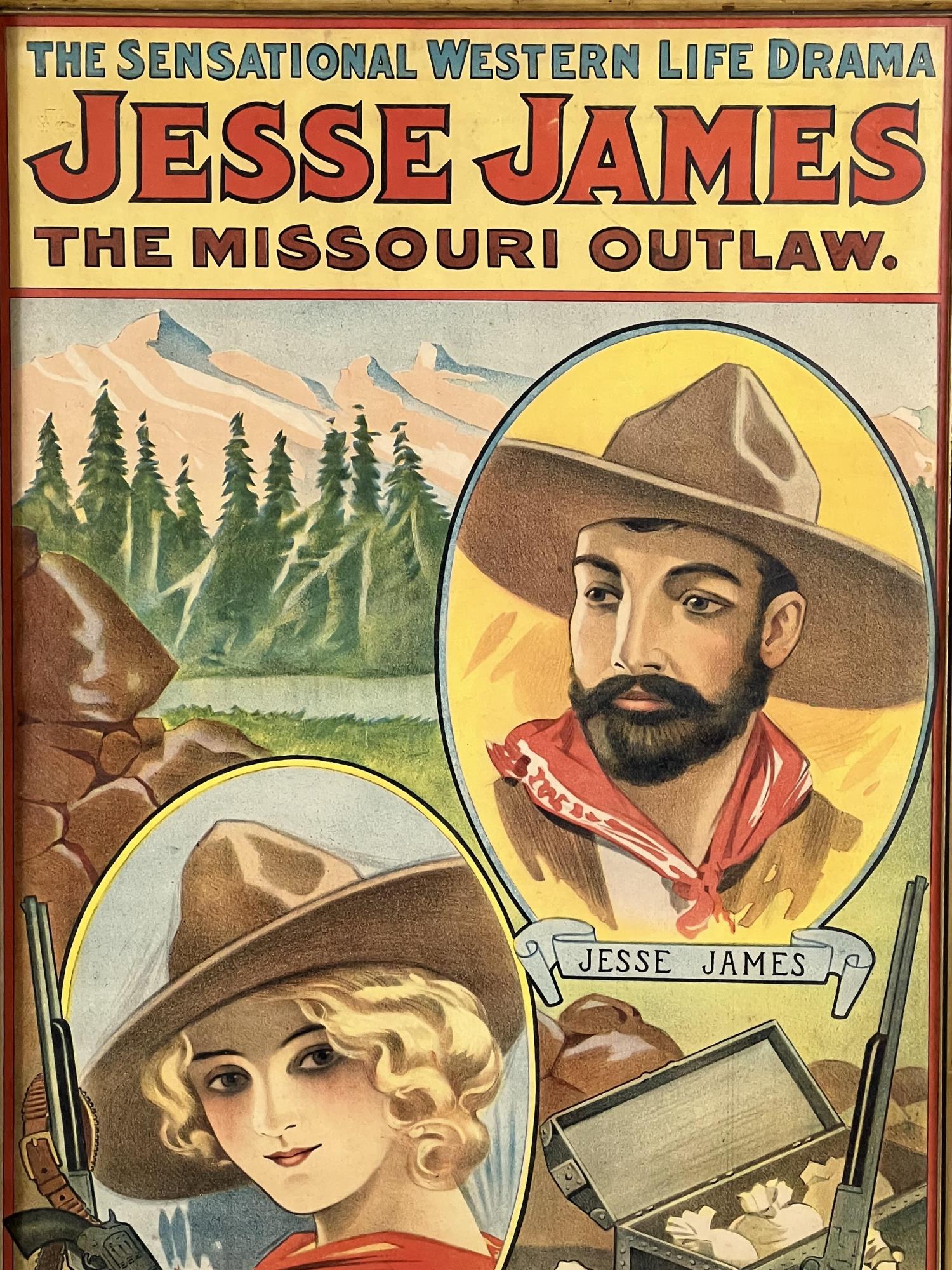 JESSE JAMES THE MISSOURI OUTLAW: JESSE JAMES THE MISSOURI OUTLAW THE DONALDSON LITHO Height: 31 in. by Width: 21