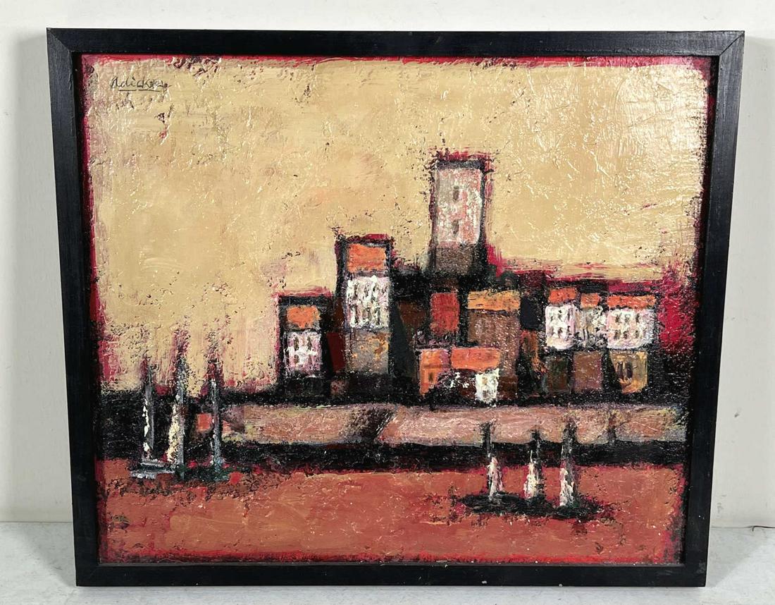 CITYSCAPE BY DAVID ADICKES: CITYSCAPE BY DAVID ADICKES Height: 19 in. by Width: 22
