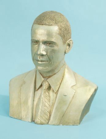 DAVID ADICKES "PRESIDENT BARACK OBAMA" PLASTER BUST: DAVID ADICKES "PRESIDENT BARACK OBAMA" PLASTER BUST. Height: 17 in. by Width: 15 in. by Depth: 10 IN.