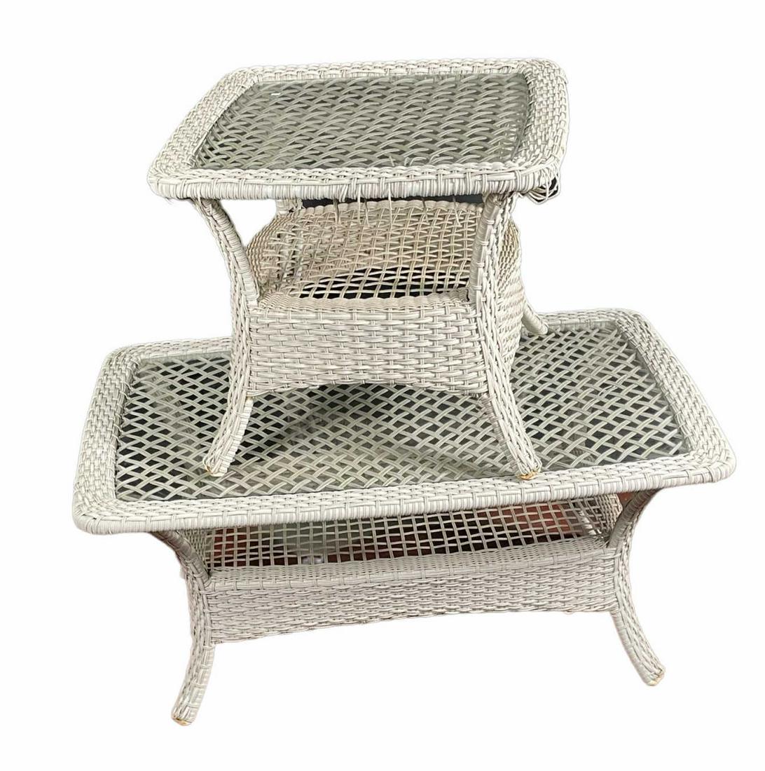 RESIN WOVEN TABLE SET W GLASS TOPS (1 of 4)