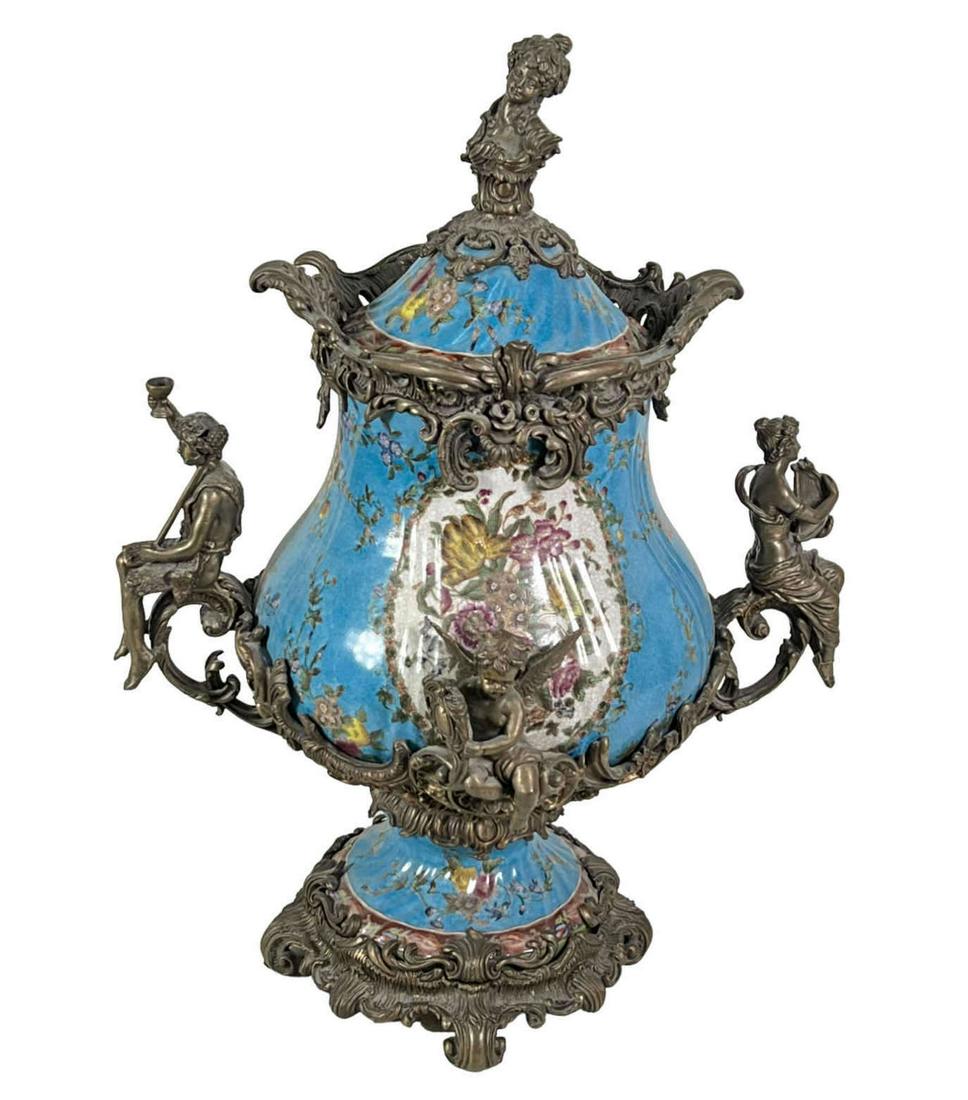 PORCELAIN LIDDED URN / SEVRES WITH BRONZE MOUNTS (1 of 6)