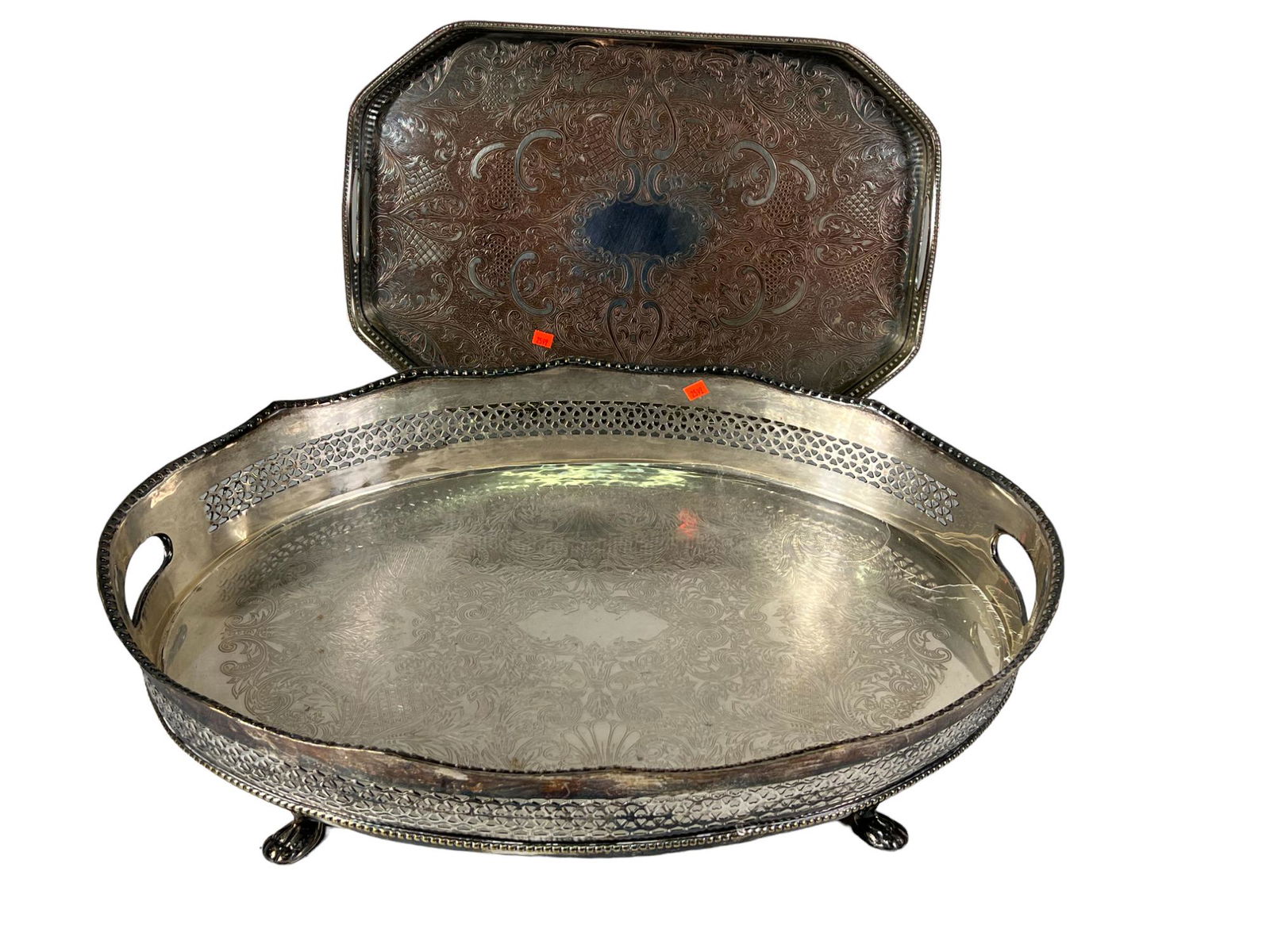 TWO SILVER PLATED SERVING TRAYS (1 of 4)