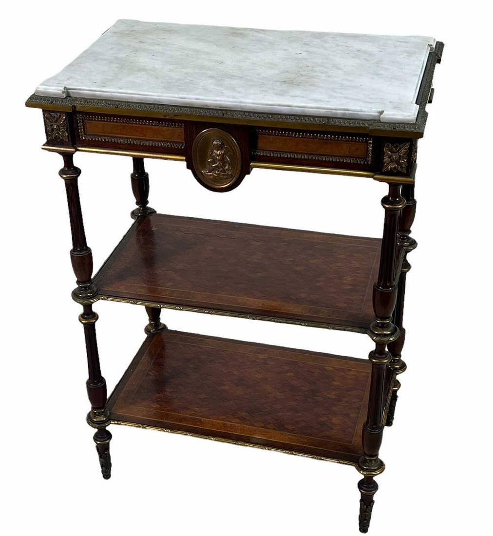 CIRCA 1900 INLAID FRENCH MARBLE TOP SIDE TABLE (1 of 3)