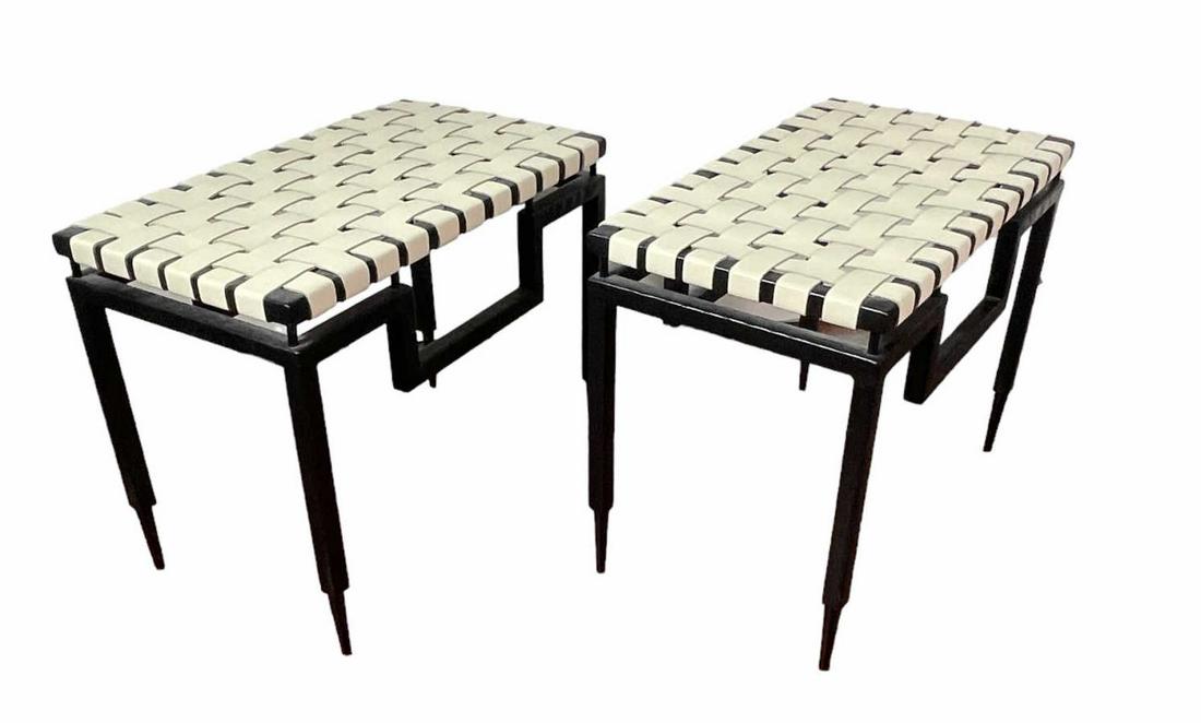 PAIR OF LEATHER STRAP BENCHES (1 of 4)