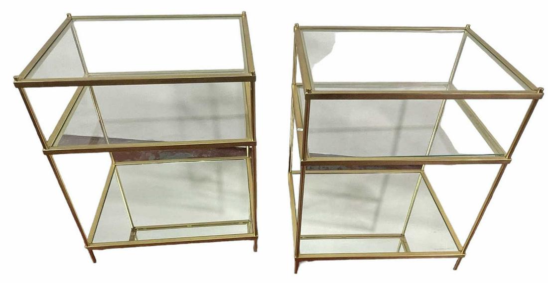 PAIR OF GLASS TOP SIDE TABLES: PAIR OF GLASS TOP SIDE TABLES. Height: 26 in. by Width: 22 in. by Depth: 18