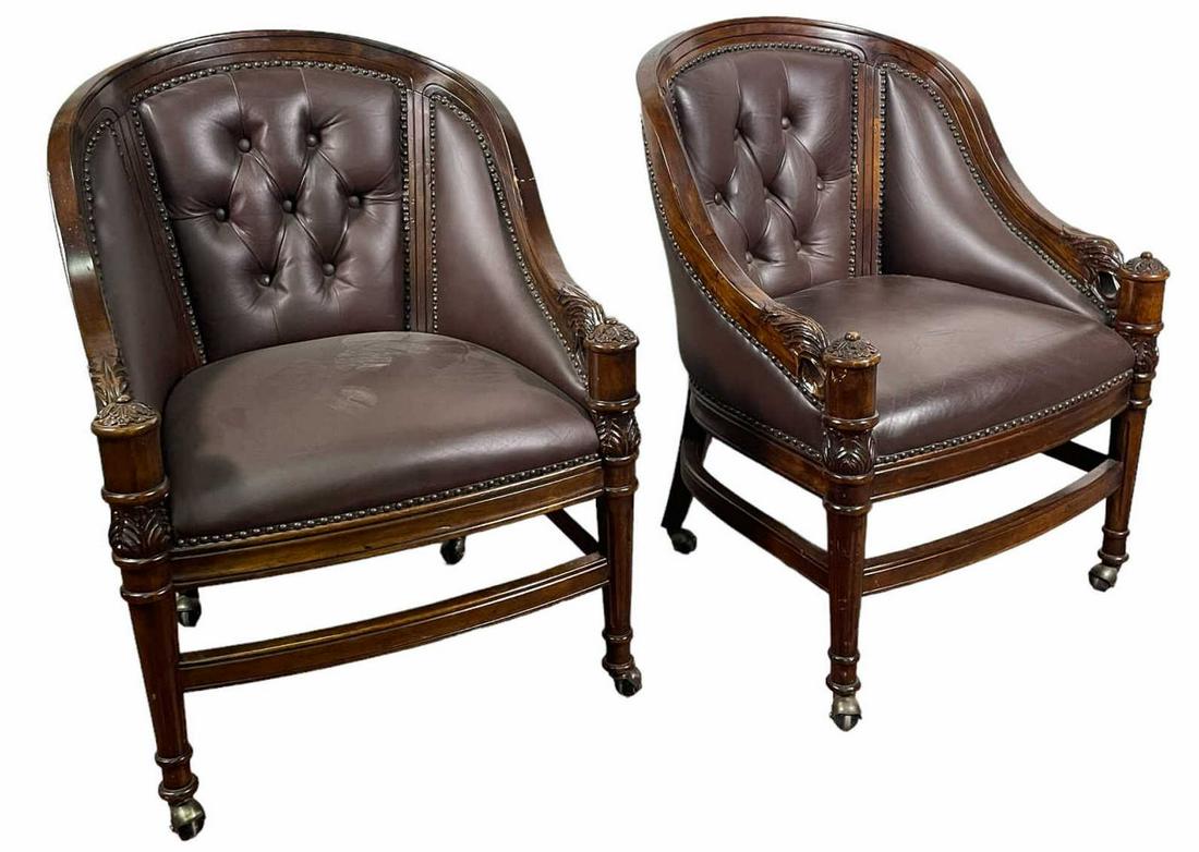 PAIR OF LEATHER BUTTON-TUFTED  ARMCHAIRS (1 of 3)