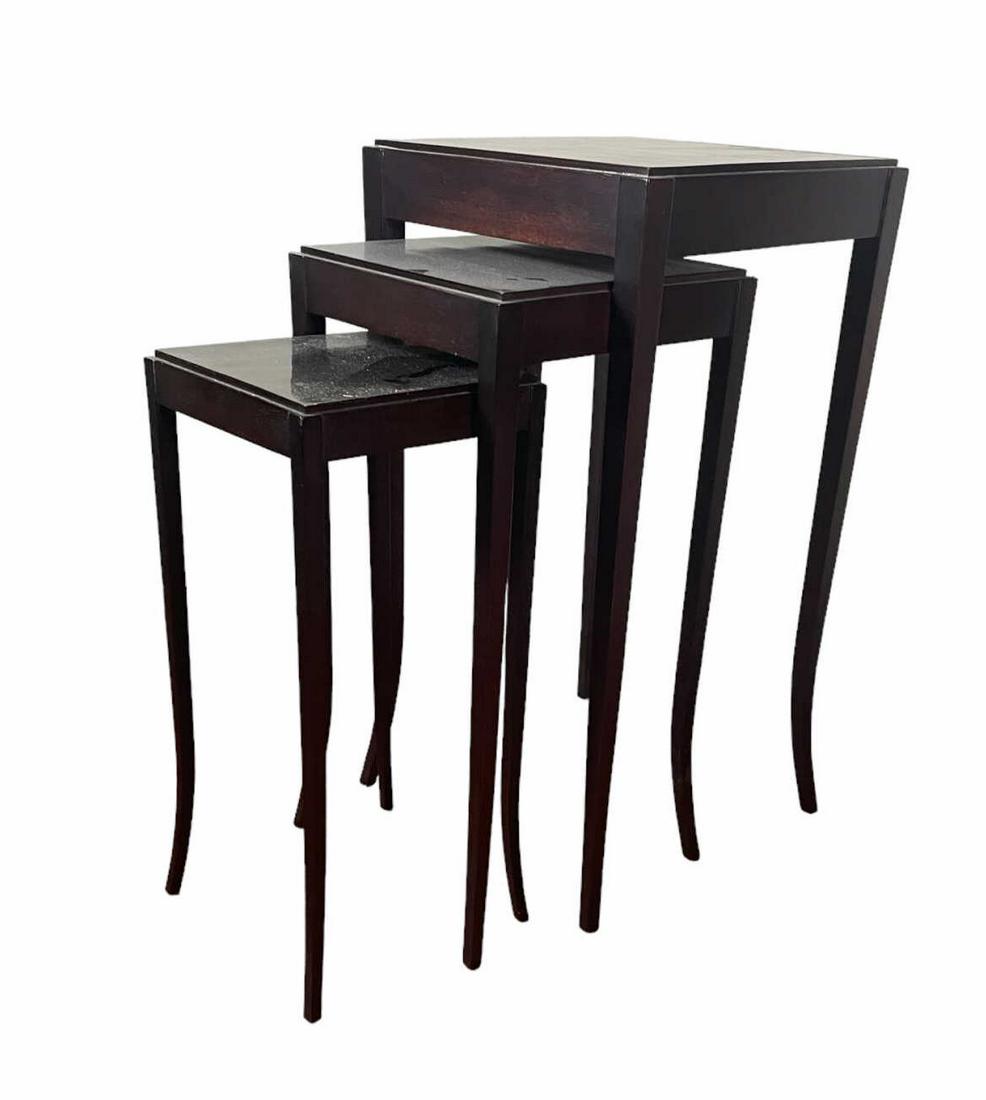 BAKER NEST OF TABLES: BAKER NEST OF TABLES. Height: 28.5 in. by Width: 14.75 in. by Depth: 14.75
