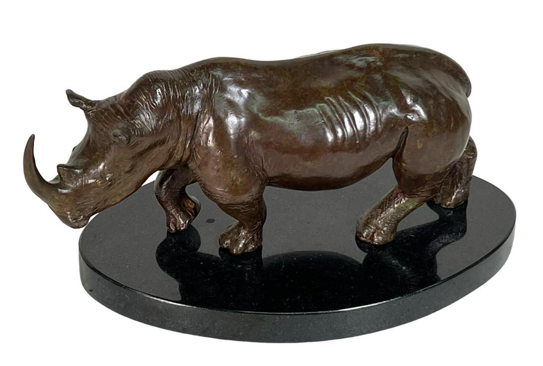 CIRCA 1999 BRONZE RHINOCEROS ON GRANITE BASE (1 of 3)