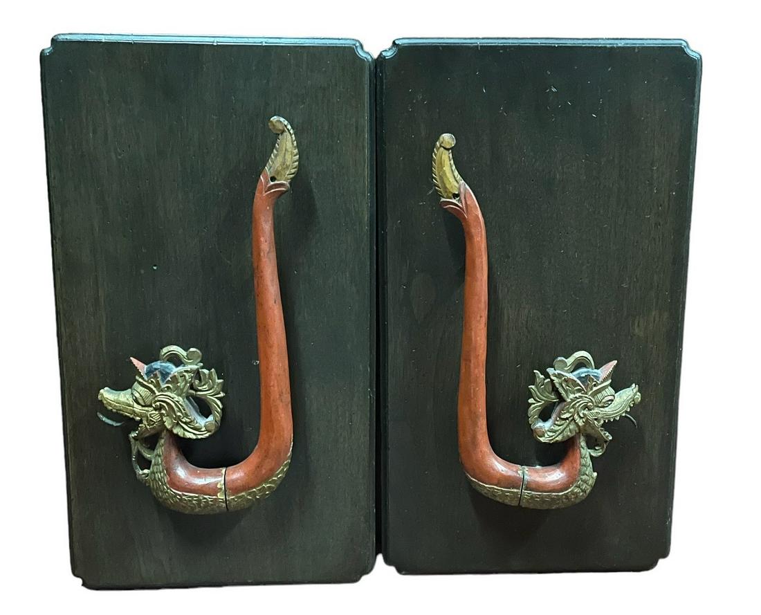 TWO CHINESE DRAGON WALL MOUNTS: TWO CHINESE DRAGON WALL MOUNTS. Height: 17 in. by Width: 9.5